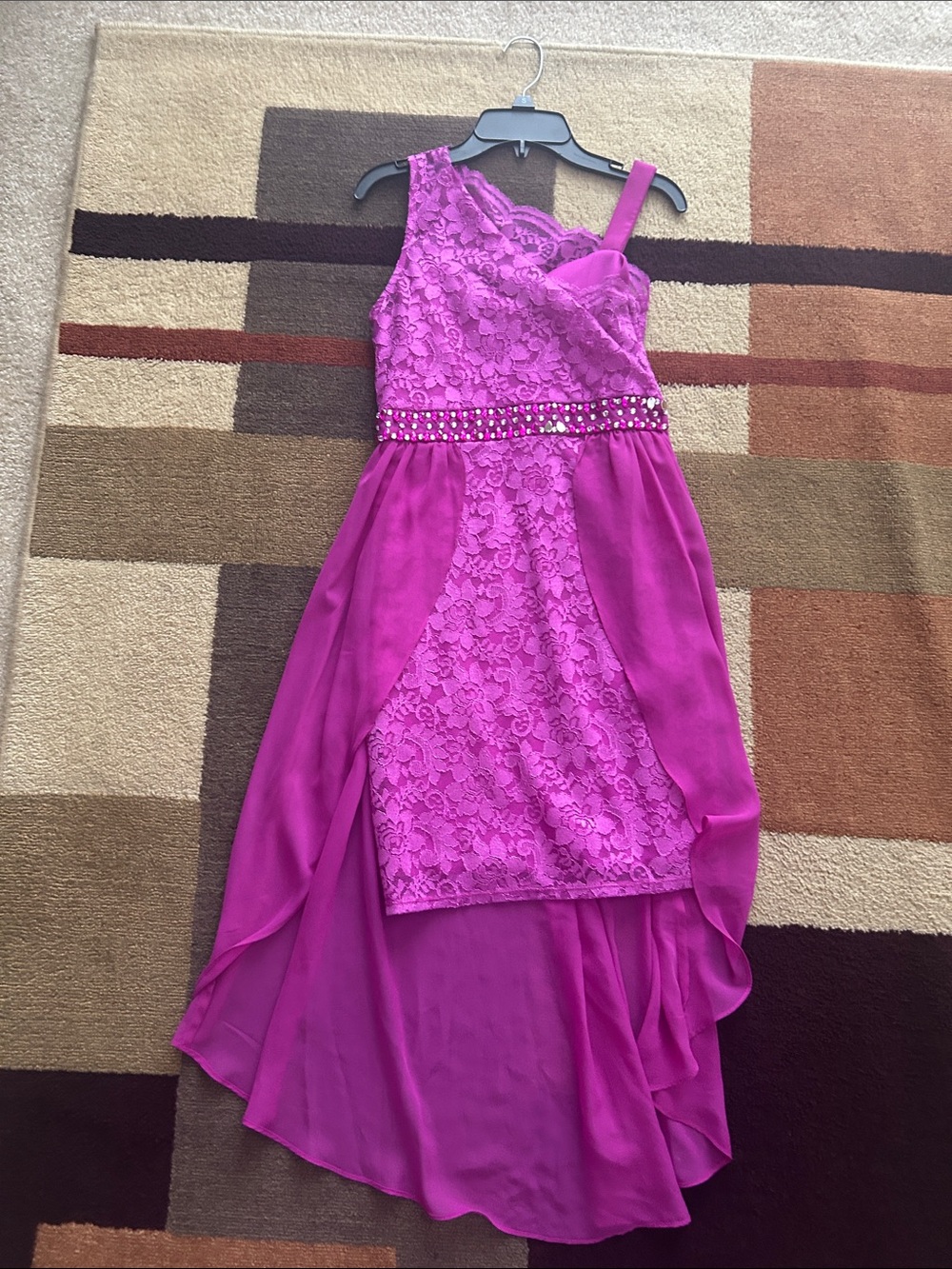 Tween Diva Girls Fuchsia Lace High-Low Party Dress